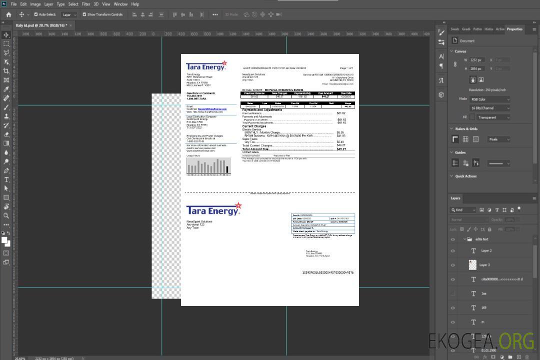 Modèle de facture de services publics d'entreprise USA Texas Tara Energy aux formats Word et PDF template